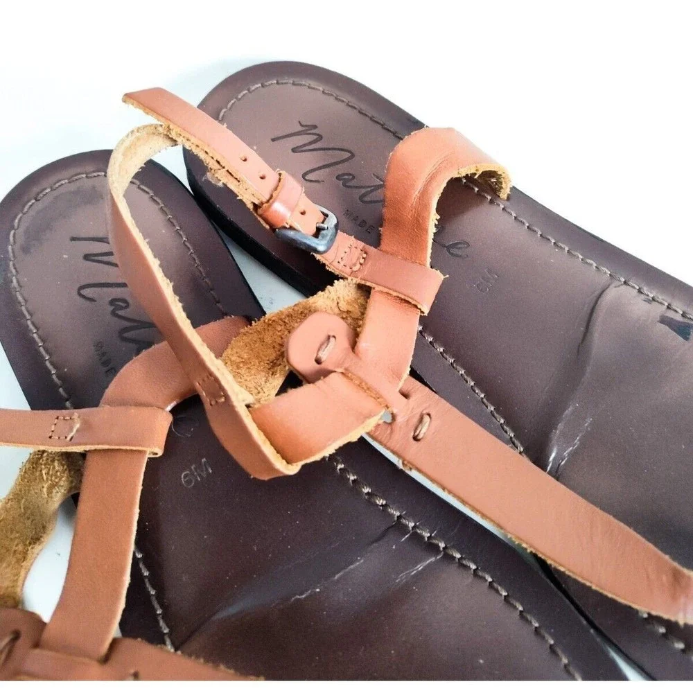 Matisse Brown Tan Leather‎ Sole Thong Slingback Minimalist Sandals Size 6 Italy
